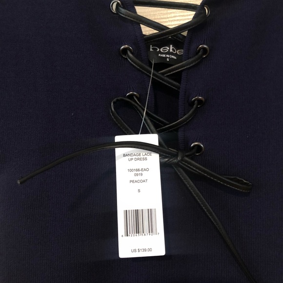 Bebe small Lace up Bandage Dress peacoat New/tag - Picture 4 of 5